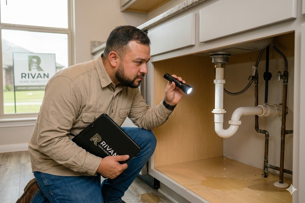 Plumbing inspection detail under a sink